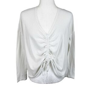 Aeropostale Sweater Women Medium White Pullover Ruched Pull Front V-Neck